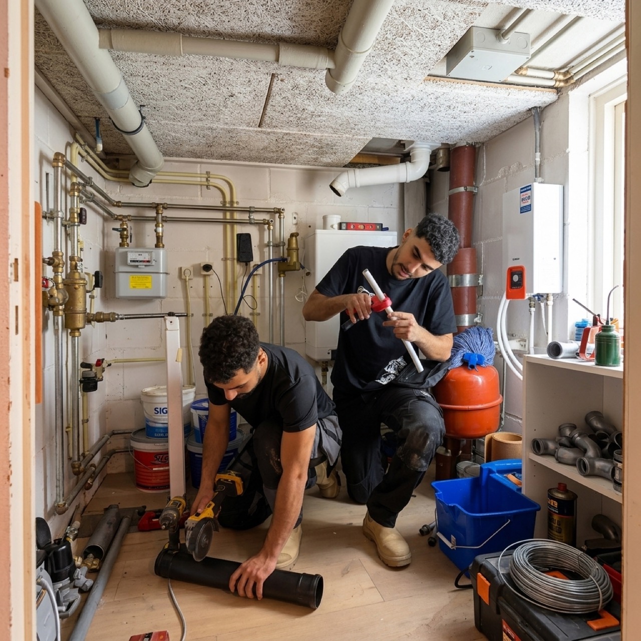 Broers Khamissi werken samen in ketelhuis